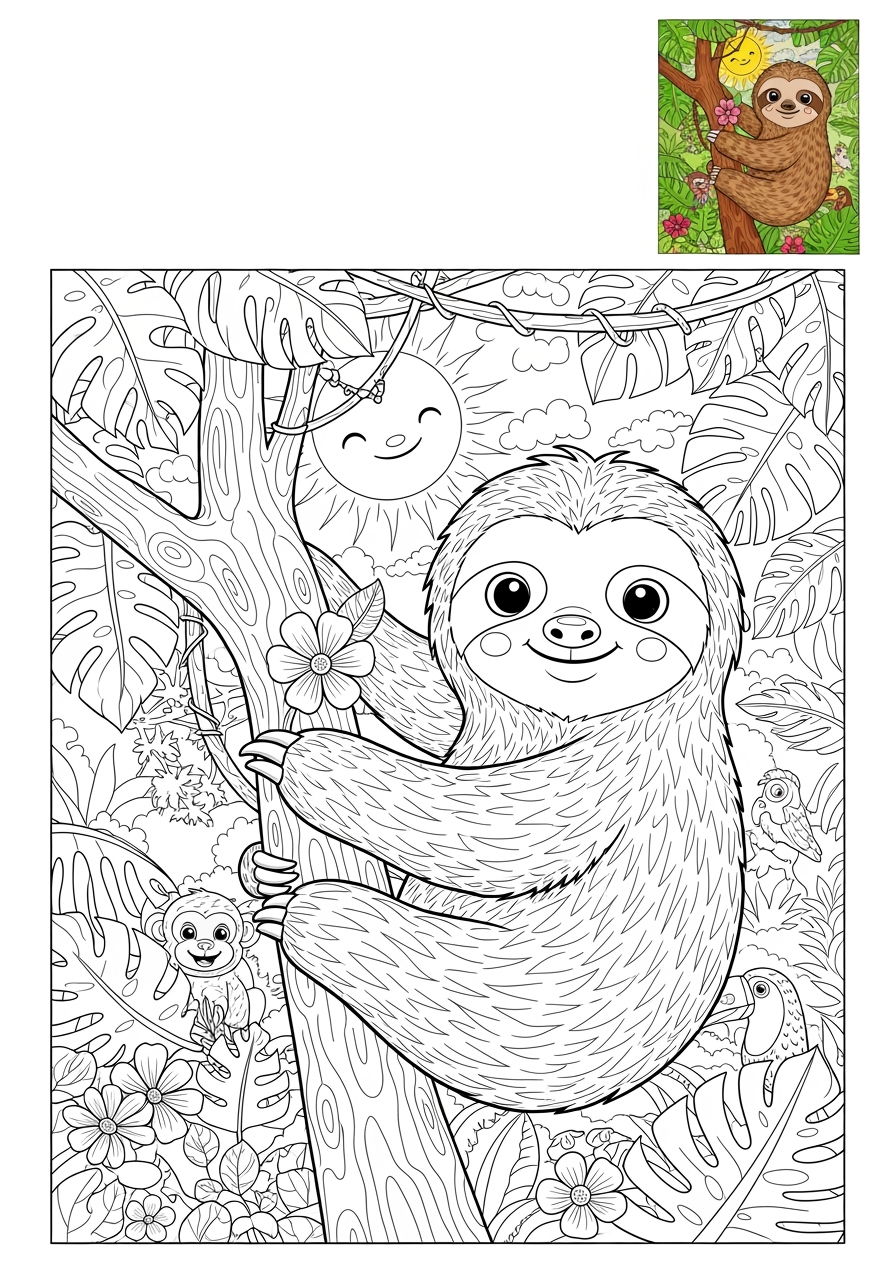 advanced animals Mammals (Various) sloth kids coloring page 0