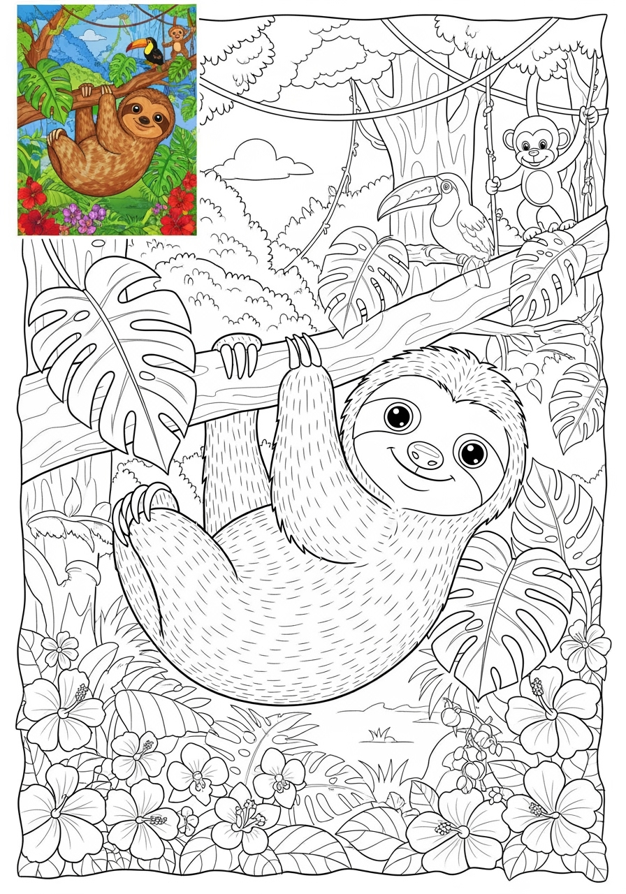 advanced animals Mammals (Various) sloth kids coloring page 1