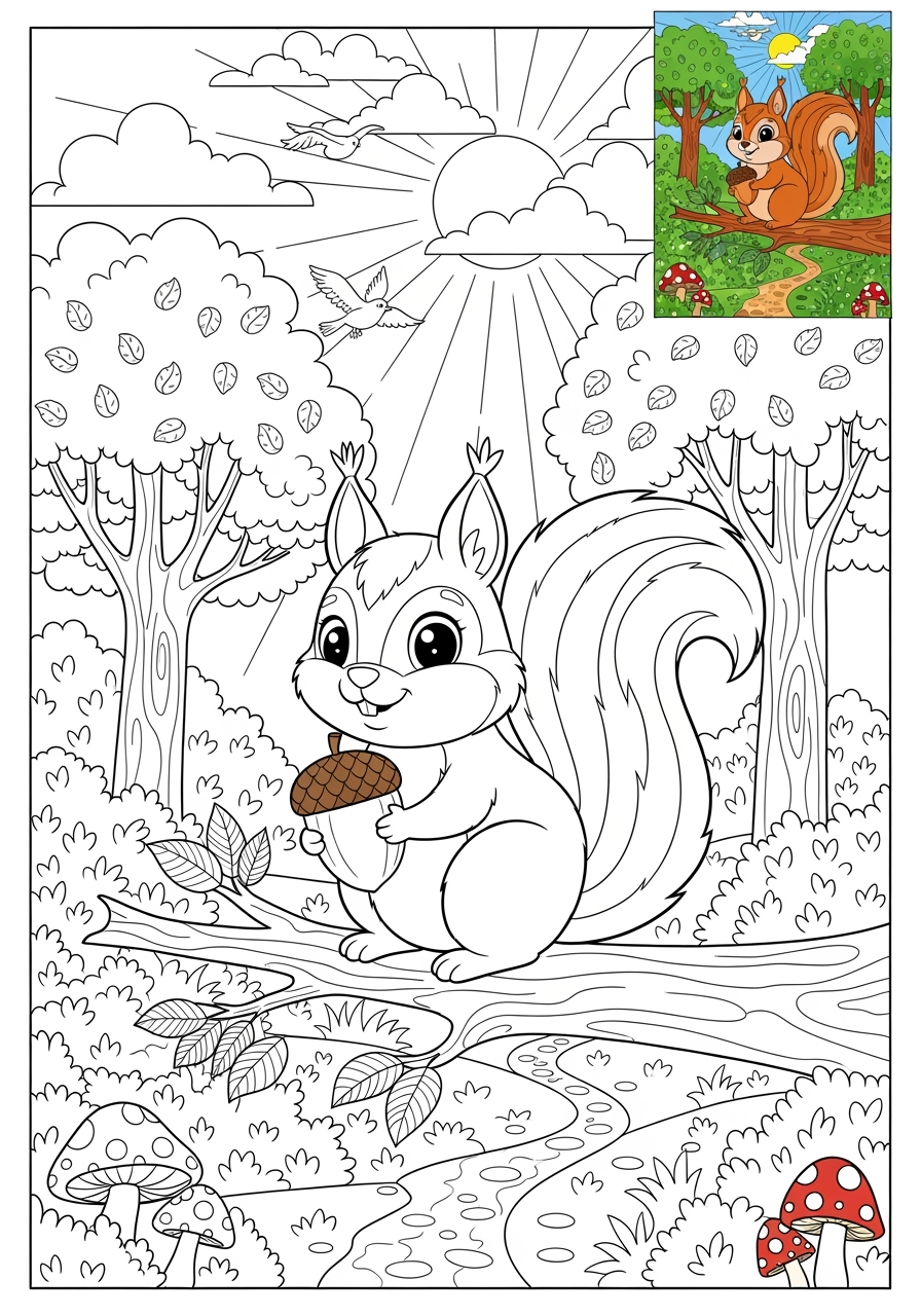 advanced animals Mammals (Various) squirrel kids coloring page 1