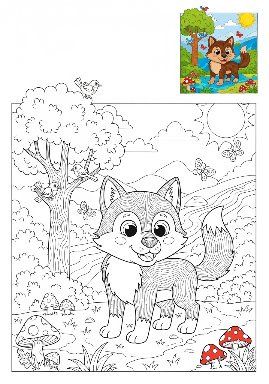 advanced animals Mammals (Various) wolf kids coloring page 1