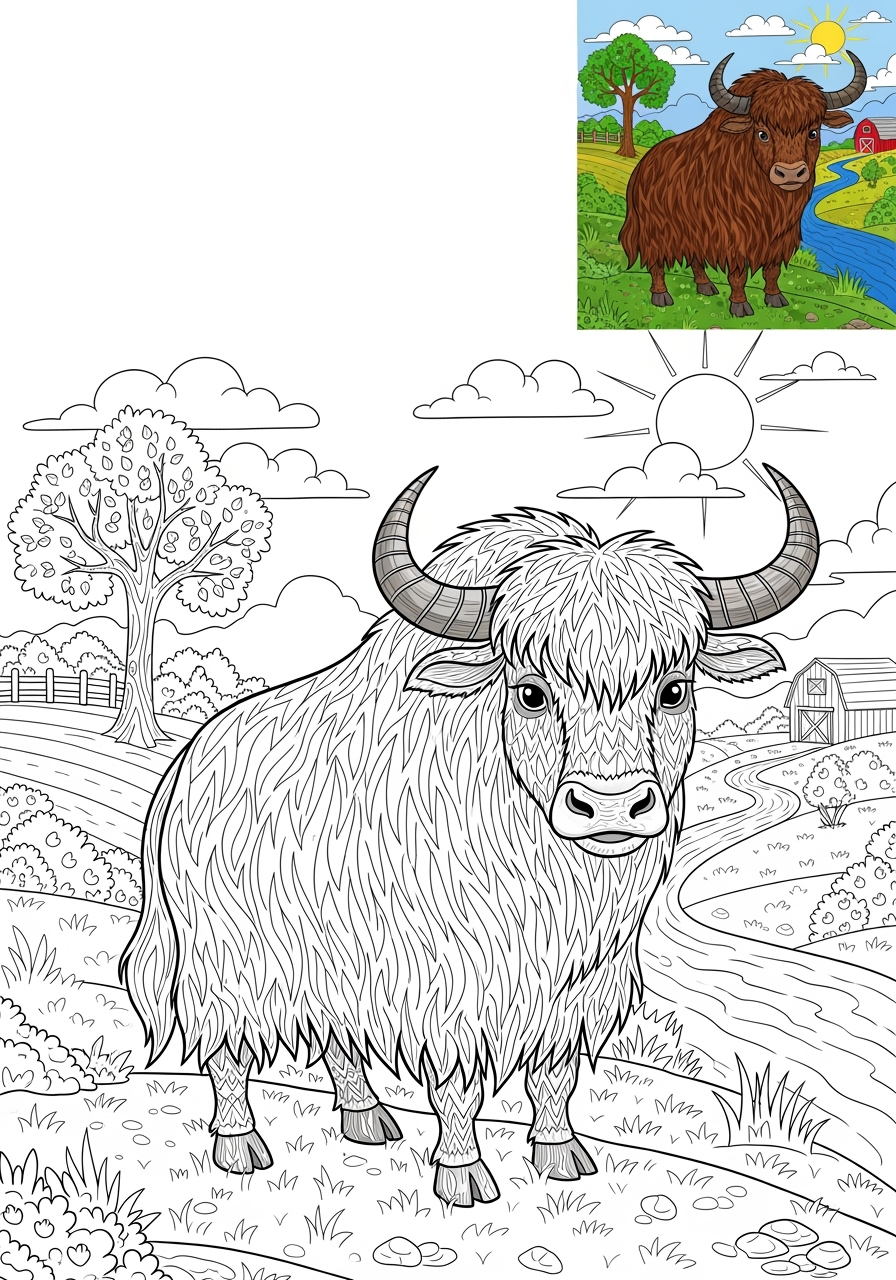 advanced animals Mammals (Various) yak kids coloring page 0