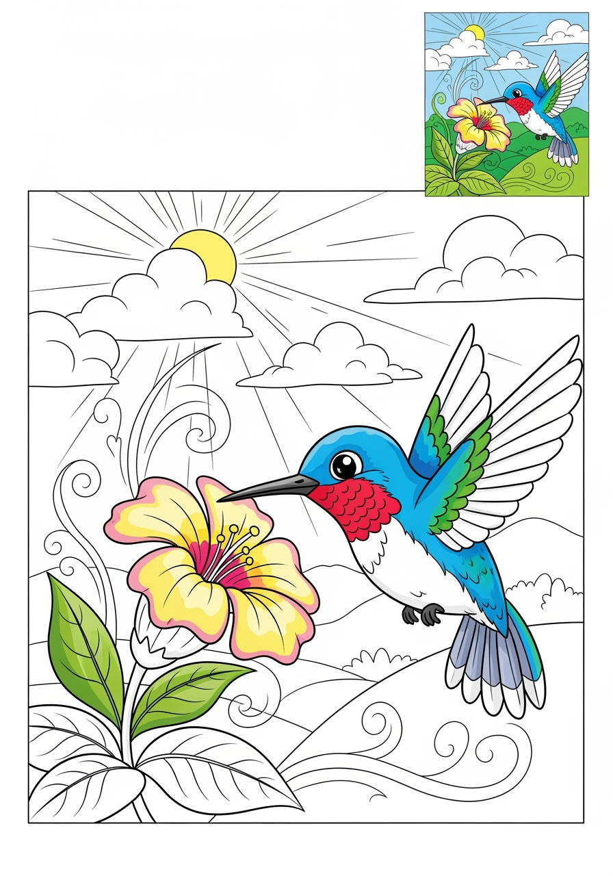 advanced animals Birds hummingbird kids coloring page 1