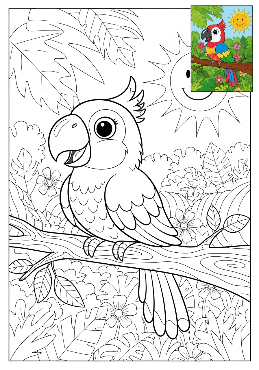advanced animals Birds parrot kids coloring page 0