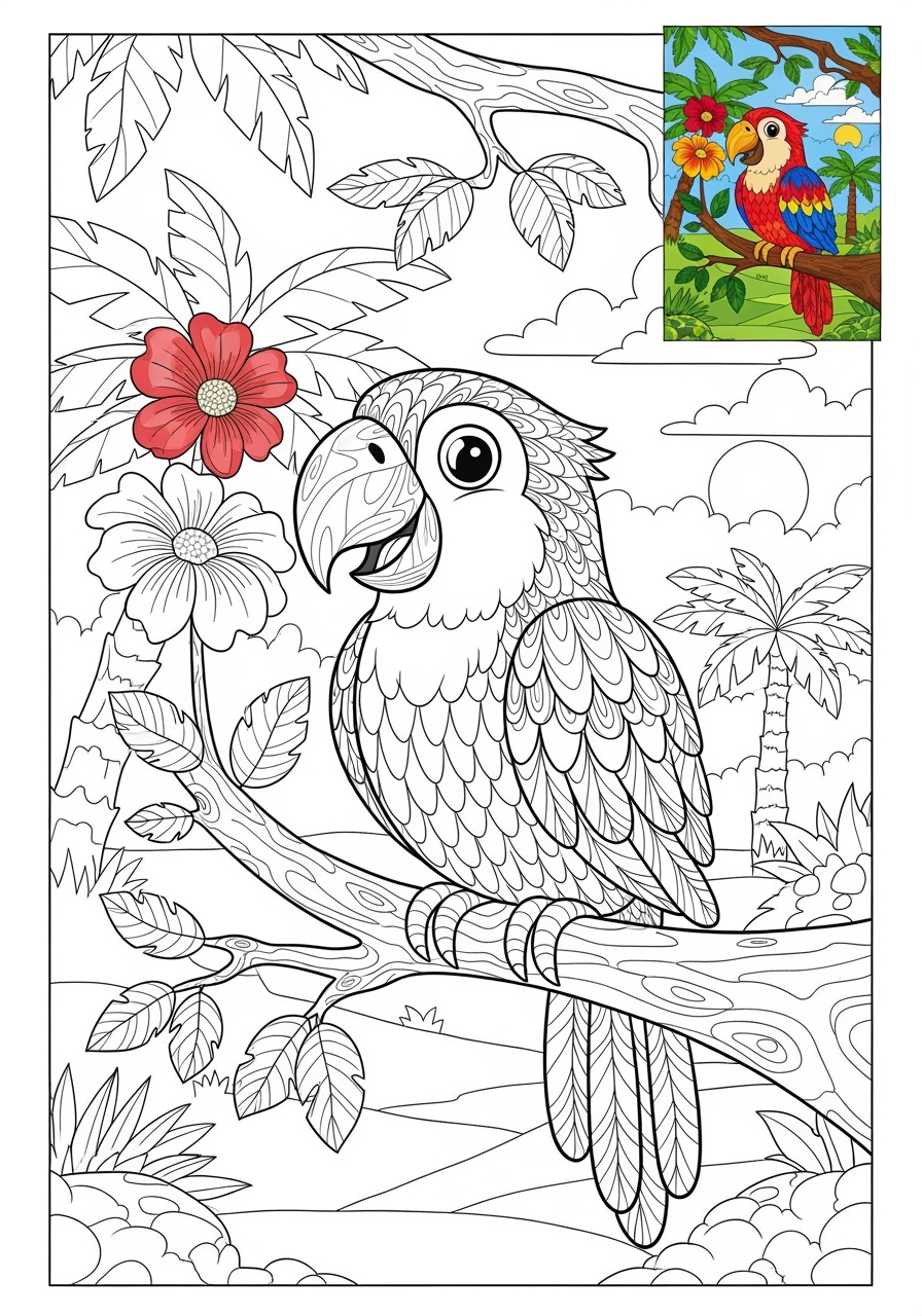 advanced animals Birds parrot kids coloring page 1