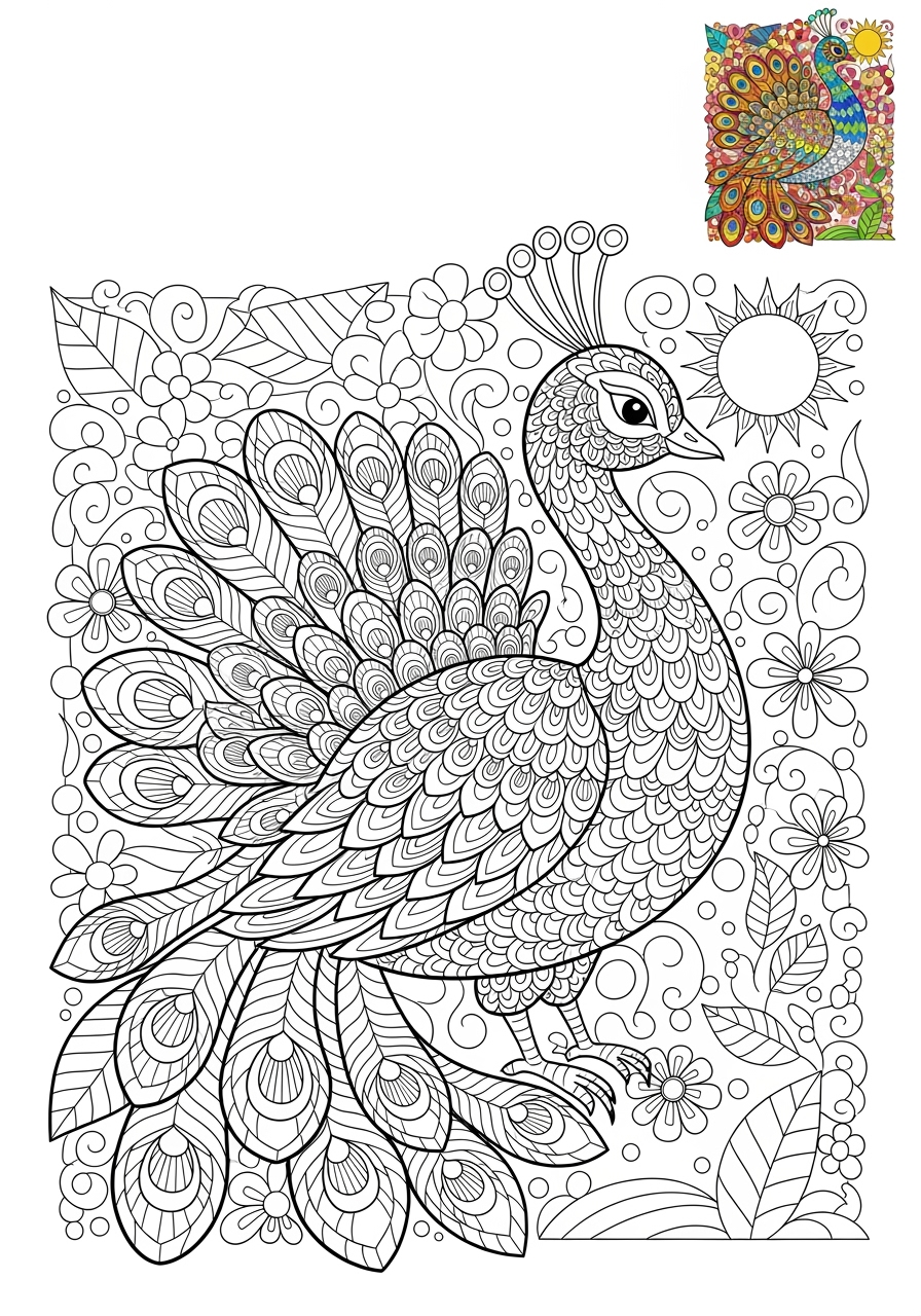 advanced animals Birds peacock kids coloring page 1
