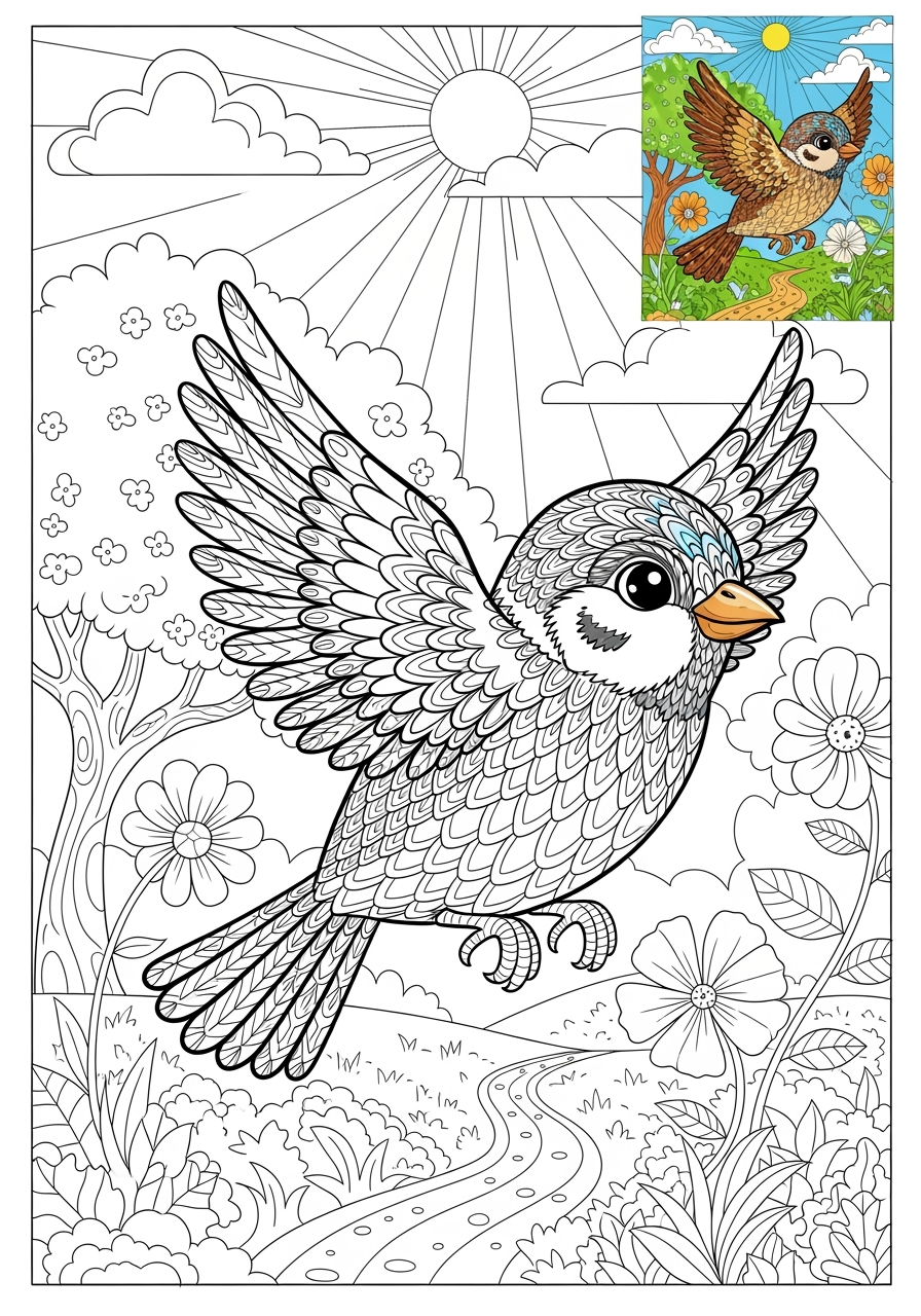advanced animals Birds sparrow kids coloring page 0