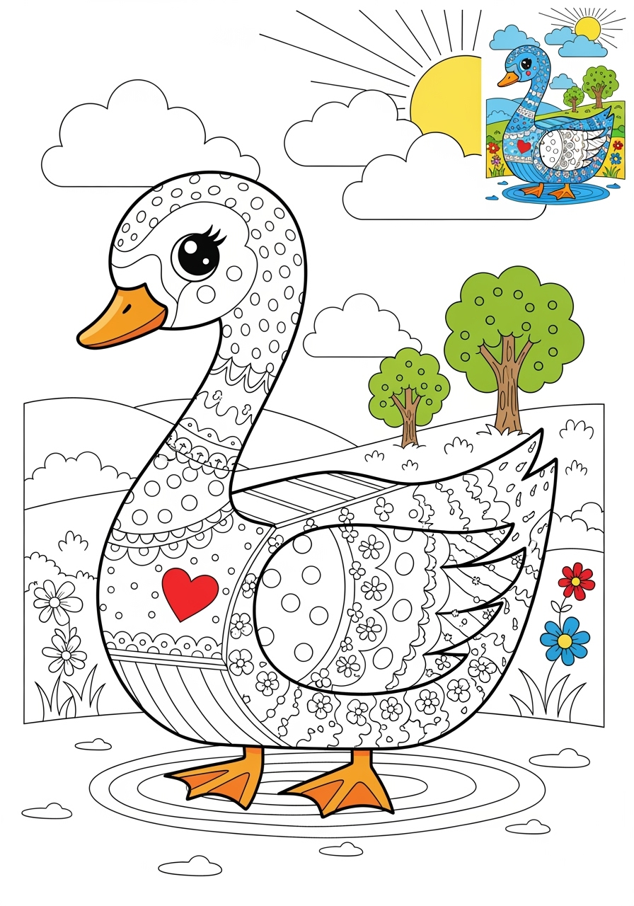 advanced animals Birds swan kids coloring page 1