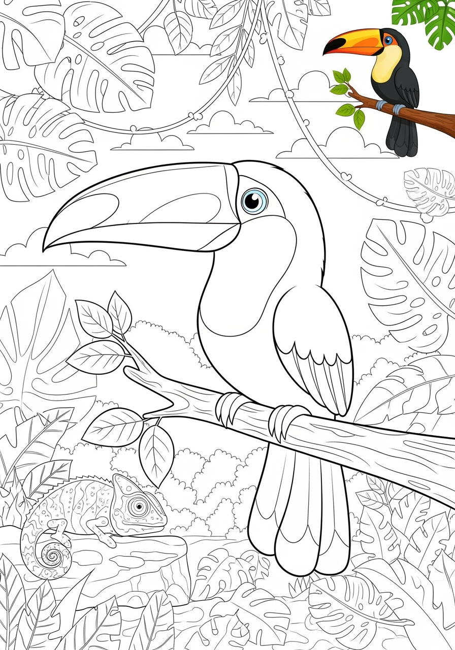 advanced animals Birds toucan kids coloring page 0