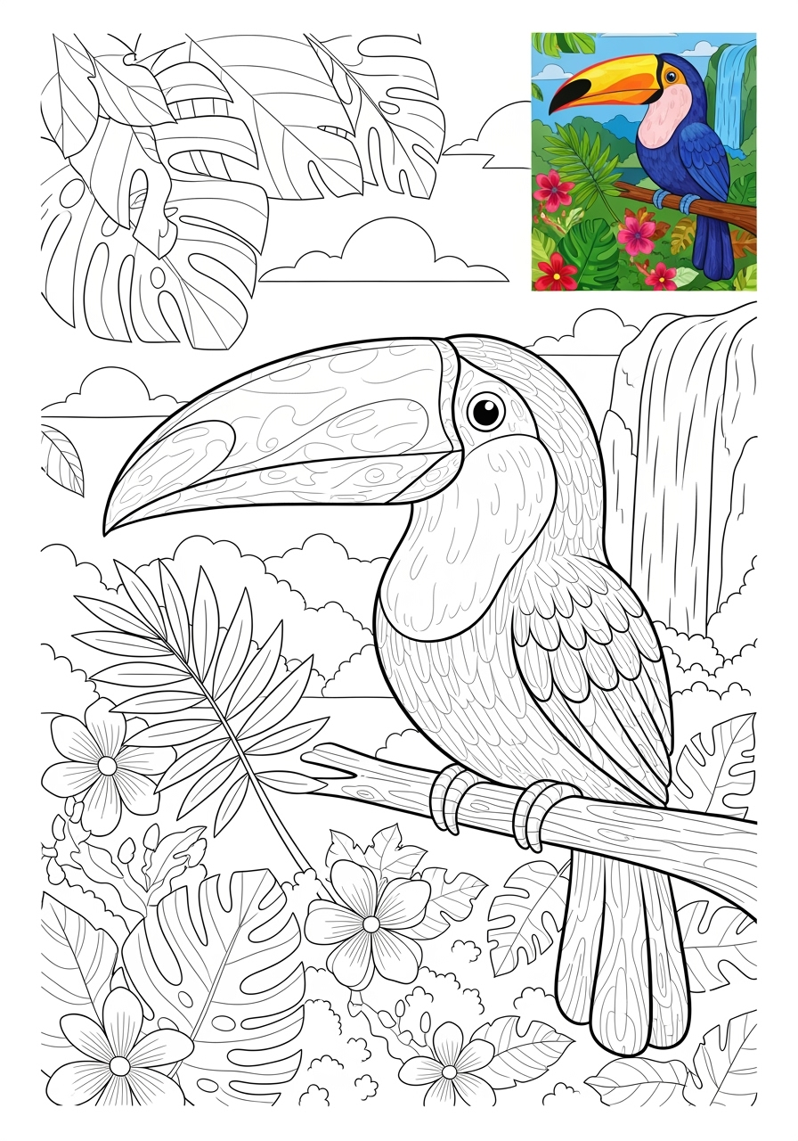 advanced animals Birds toucan kids coloring page 1
