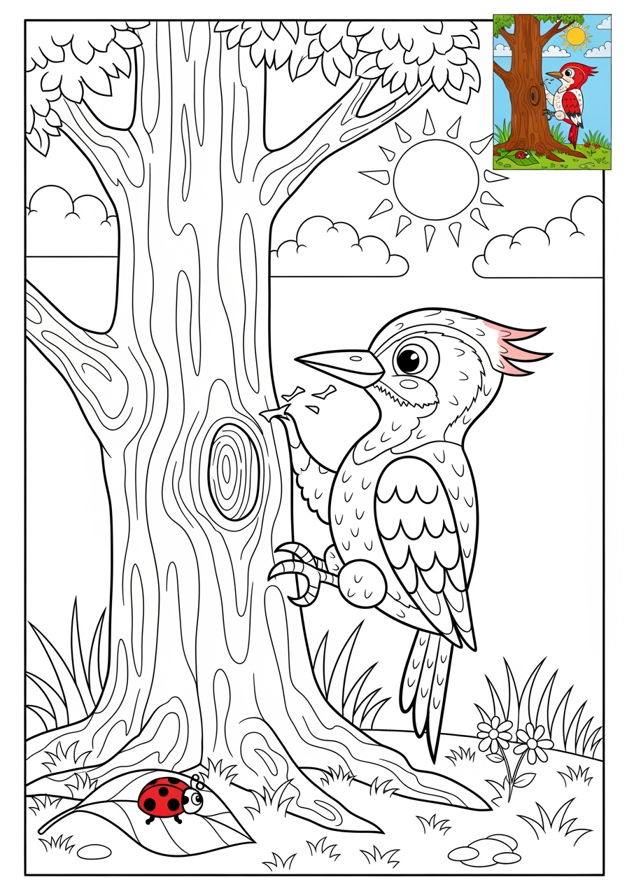 advanced animals Birds woodpecker kids coloring page 0