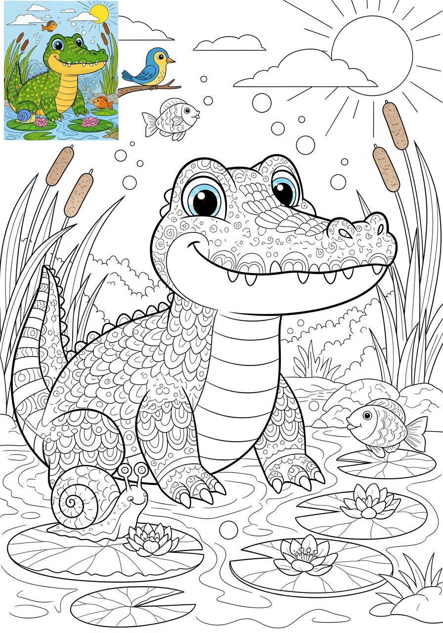 advanced animals Reptiles & Amphibians alligator kids coloring page 1