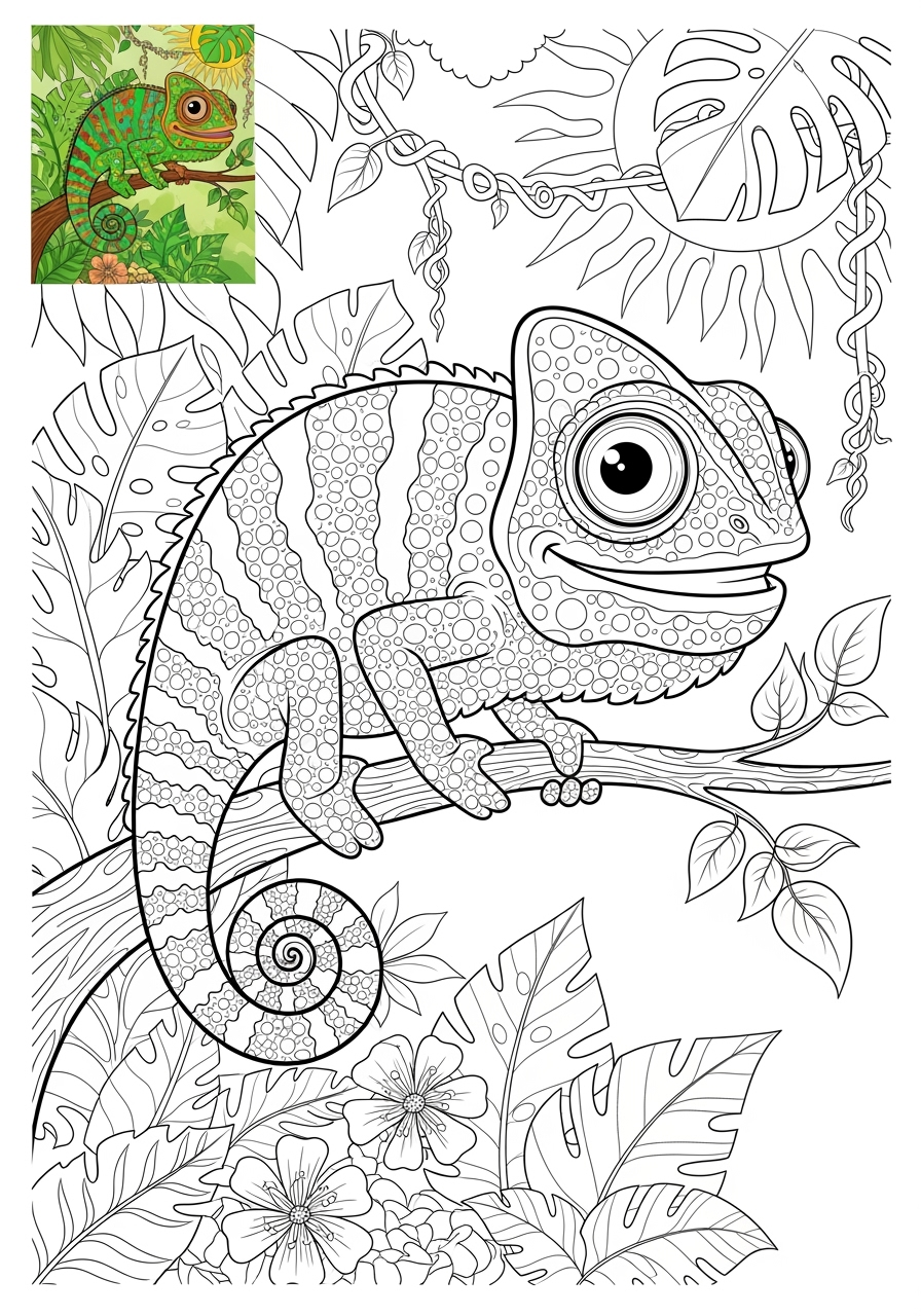 advanced animals Reptiles & Amphibians chameleon kids coloring page 0
