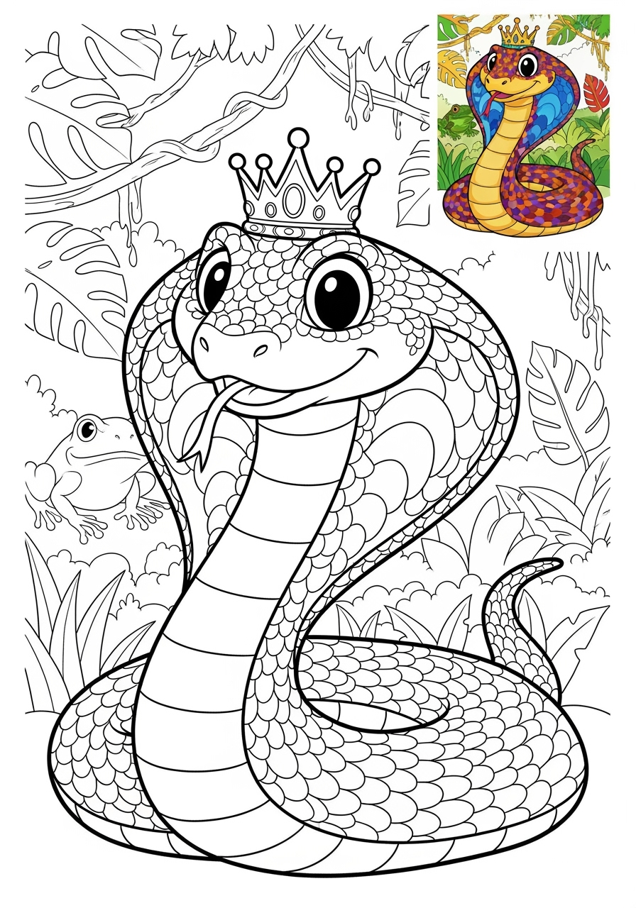 advanced animals Reptiles & Amphibians cobra kids coloring page 0