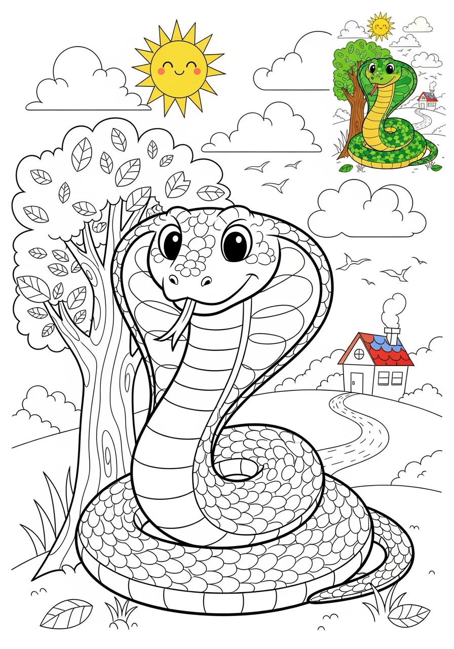 advanced animals Reptiles & Amphibians cobra kids coloring page 1
