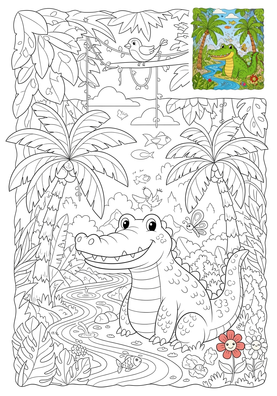 advanced animals Reptiles & Amphibians crocodile kids coloring page 0