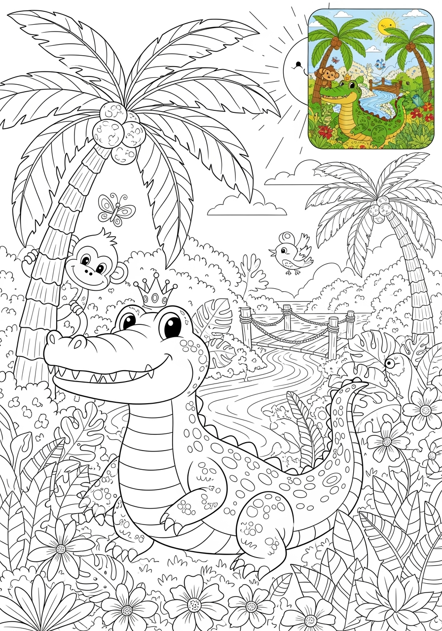 advanced animals Reptiles & Amphibians crocodile kids coloring page 1