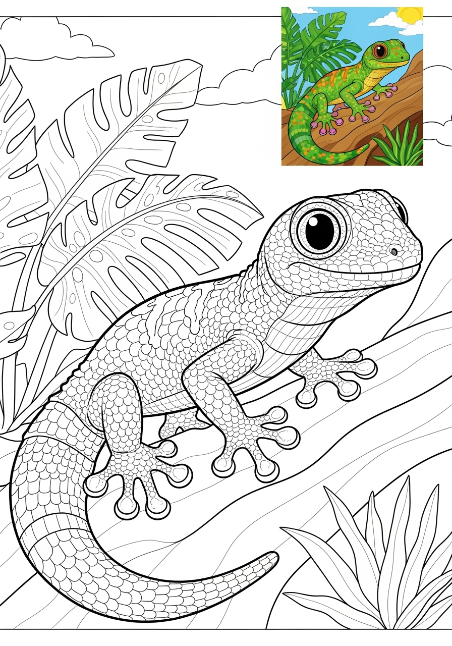 advanced animals Reptiles & Amphibians gecko kids coloring page 0