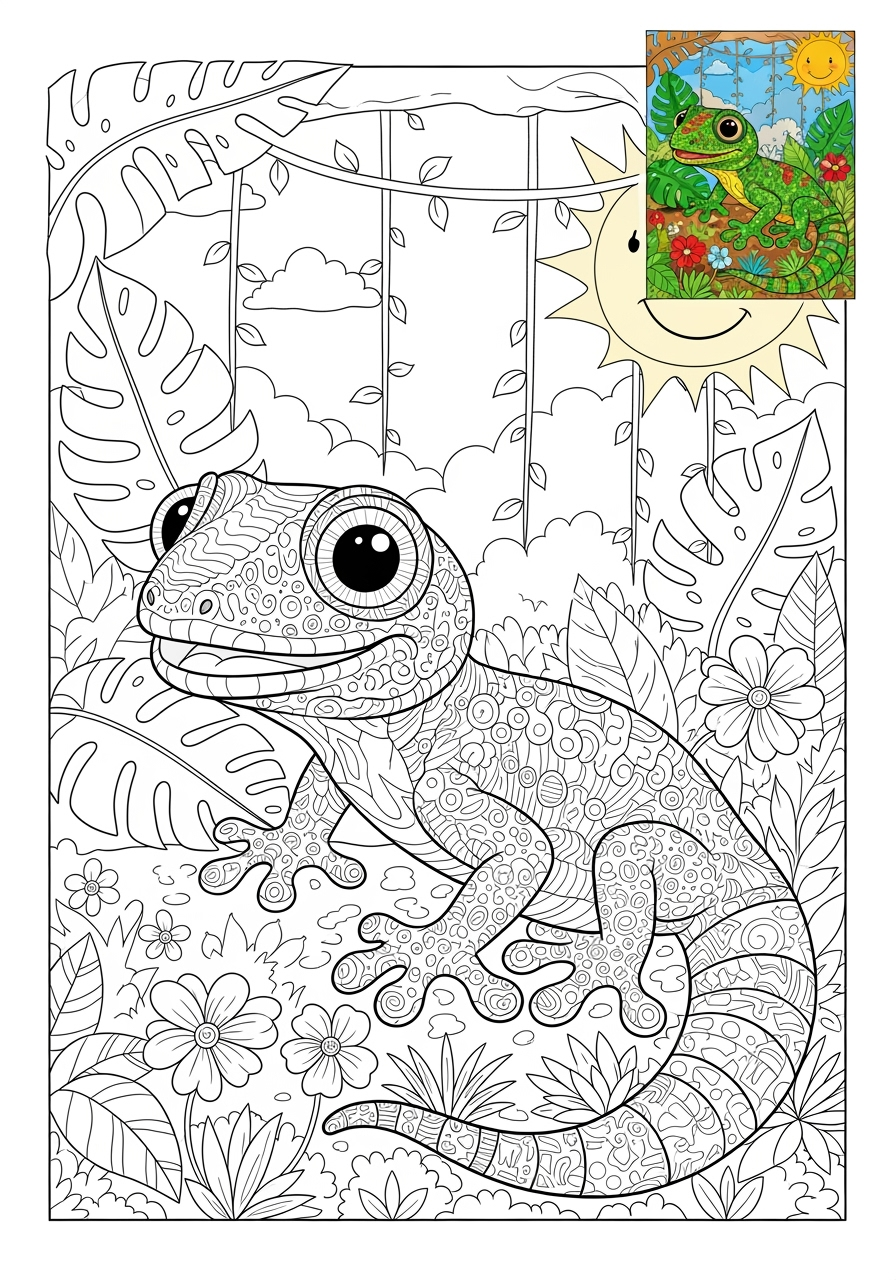 advanced animals Reptiles & Amphibians gecko kids coloring page 1