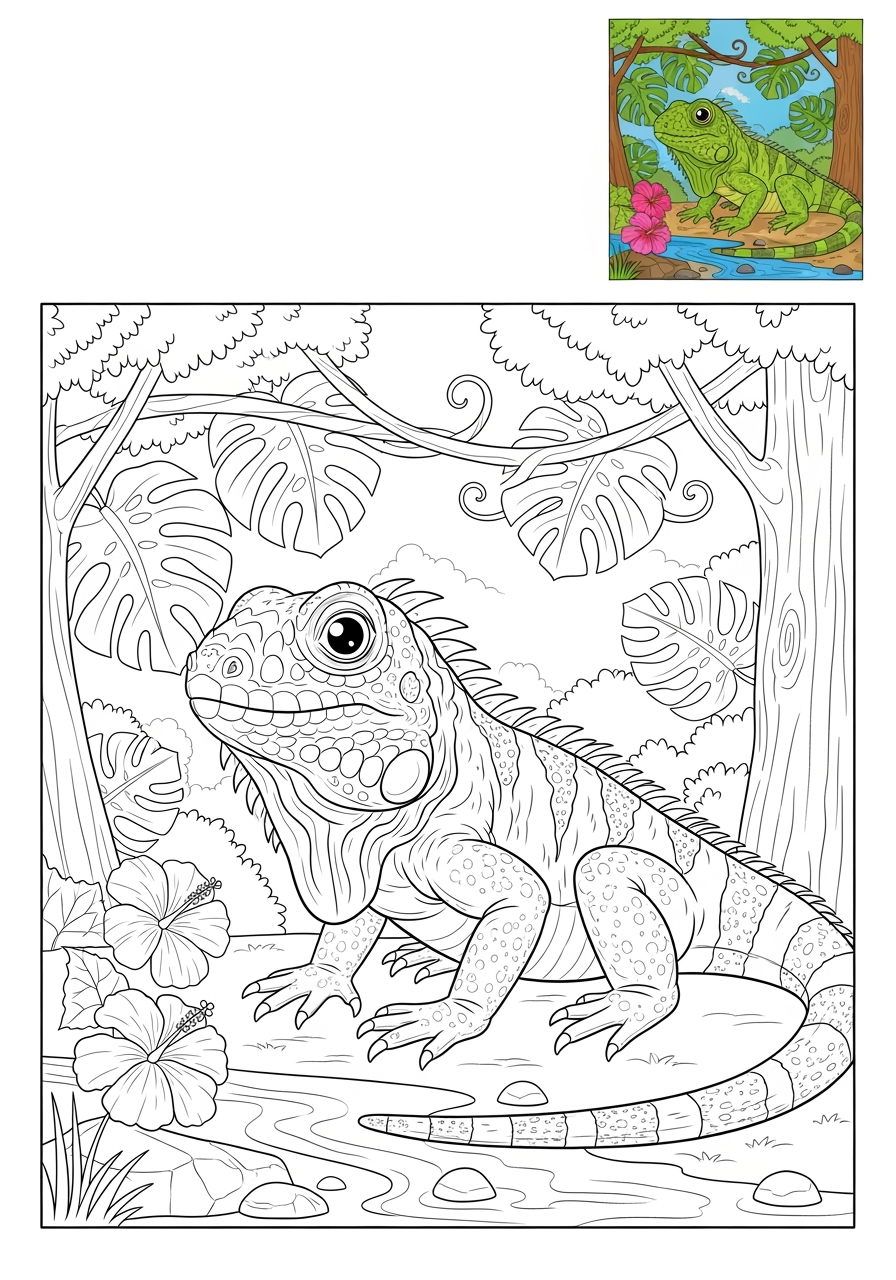 advanced animals Reptiles & Amphibians iguana kids coloring page 0