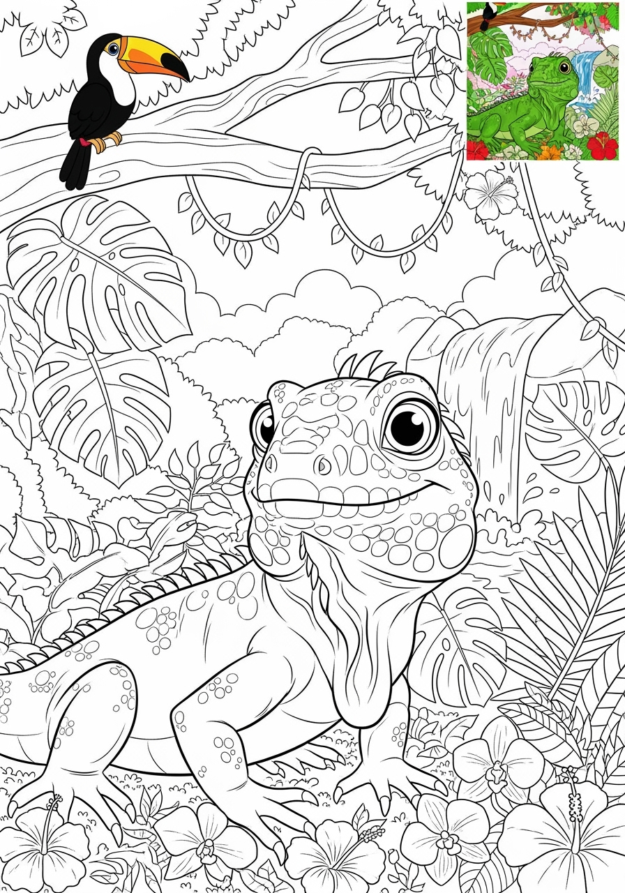 advanced animals Reptiles & Amphibians iguana kids coloring page 1