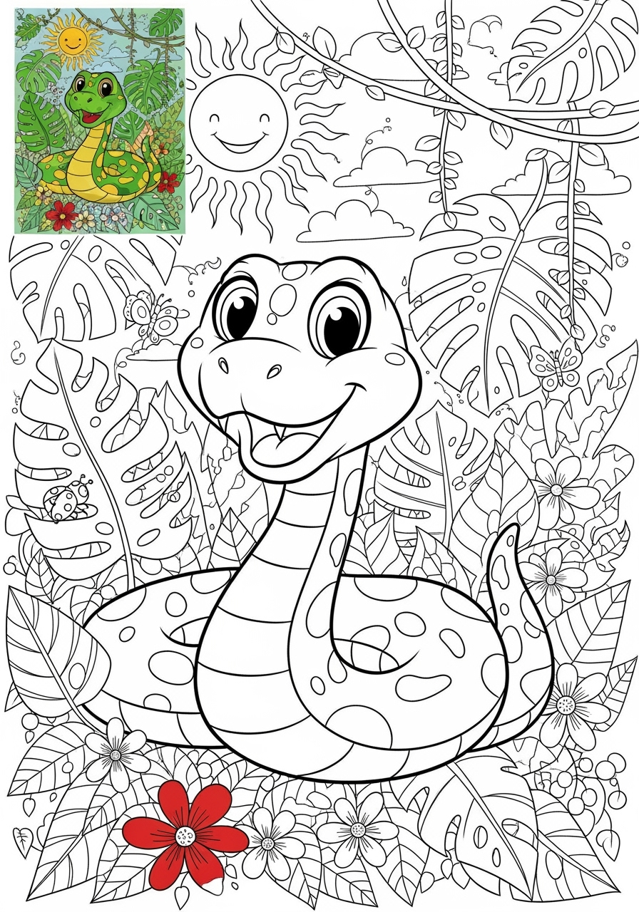 advanced animals Reptiles & Amphibians snake kids coloring page 1