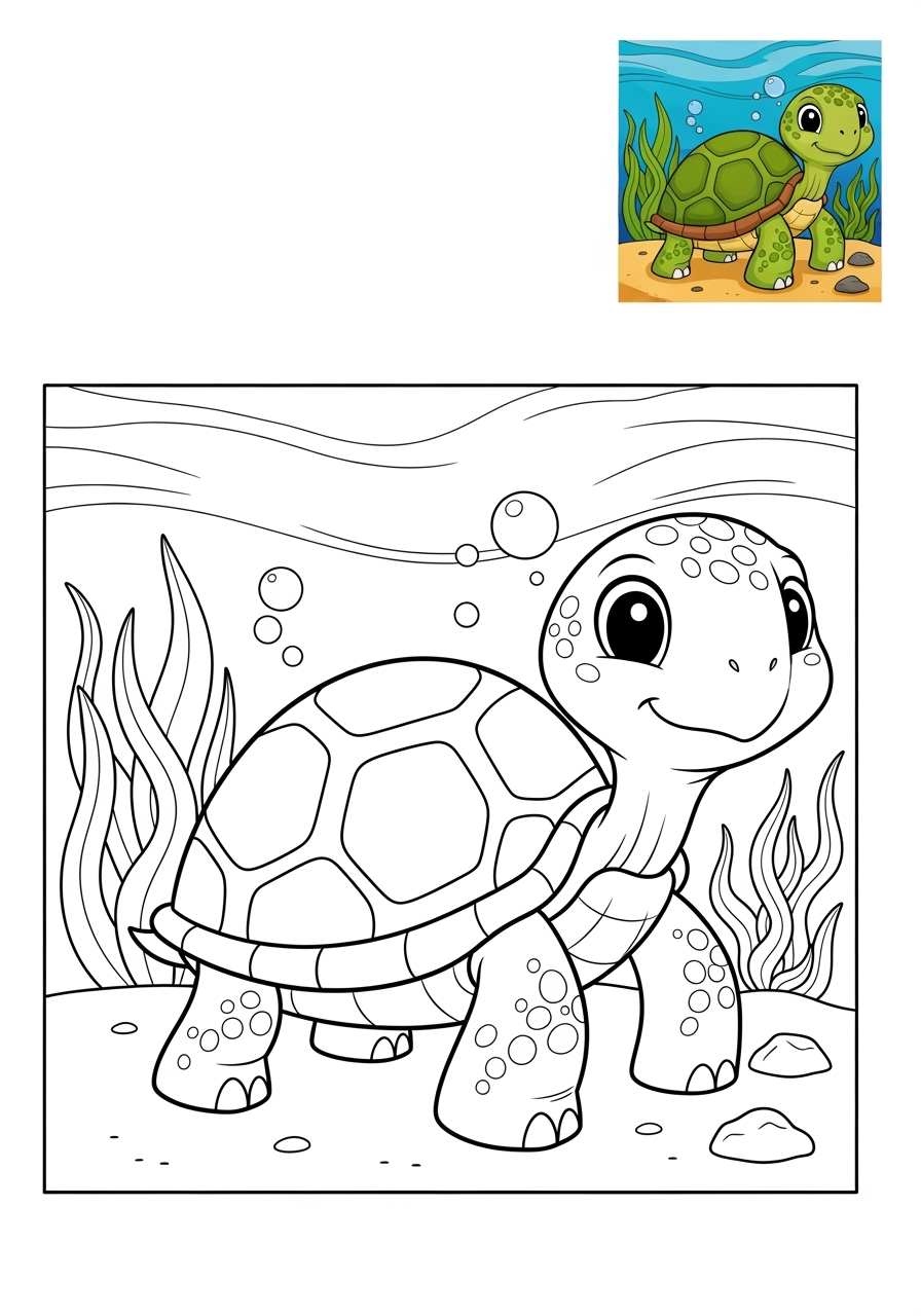 advanced animals Reptiles & Amphibians turtle kids coloring page 1