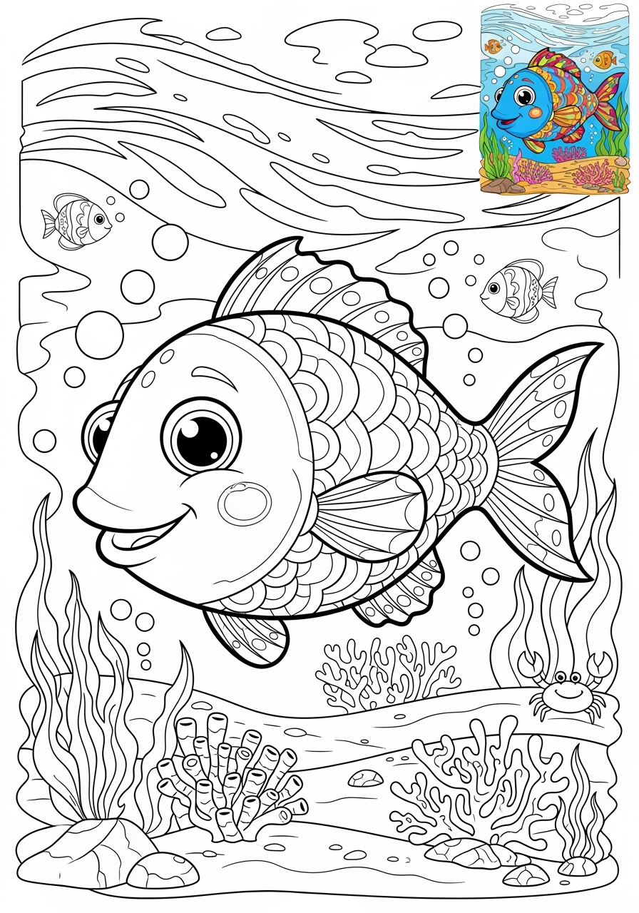 advanced animals Meerestiere (Fische & Säugetiere) fish kids coloring page 0