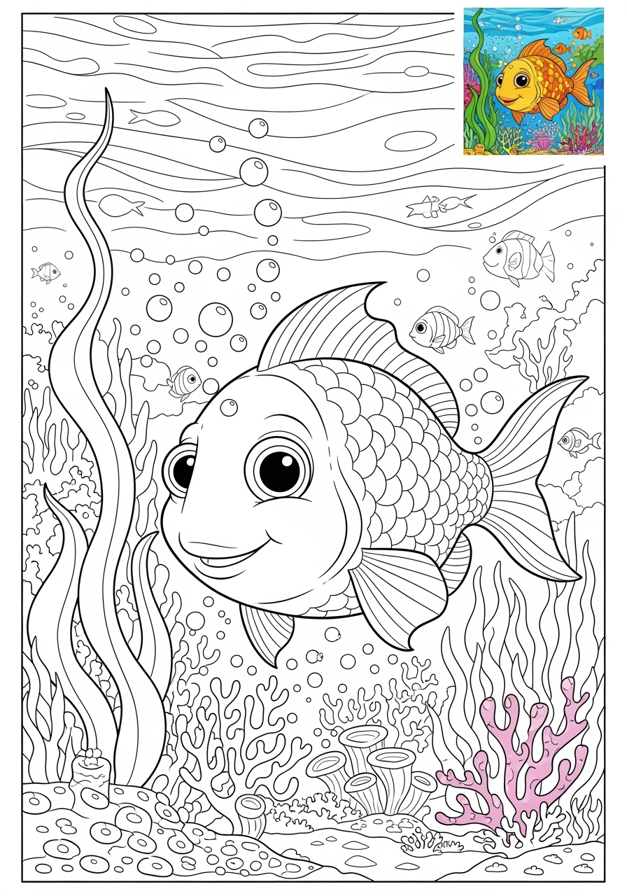 advanced animals Meerestiere (Fische & Säugetiere) fish kids coloring page 1