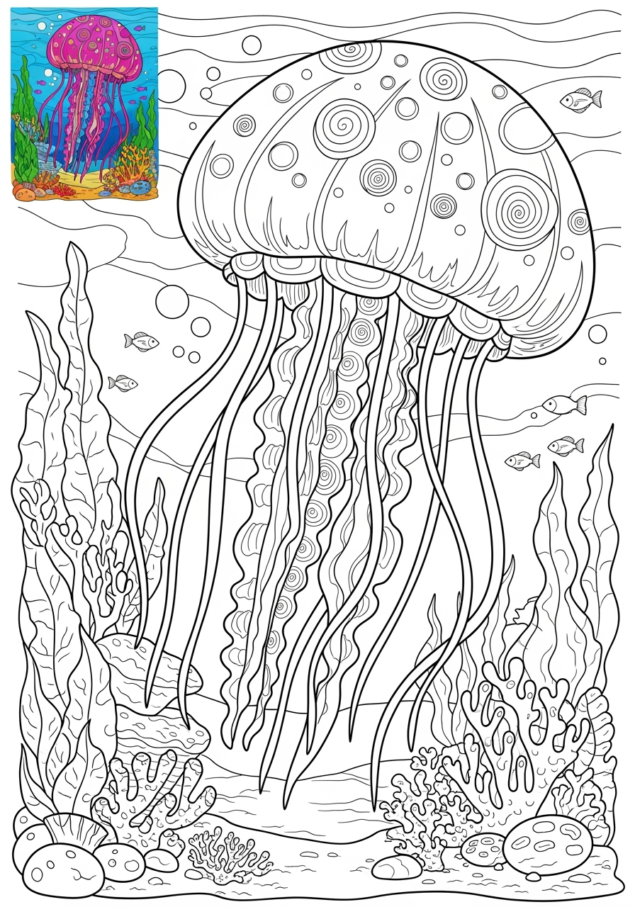 advanced animals Meerestiere (Fische & Säugetiere) jellyfish kids coloring page 0
