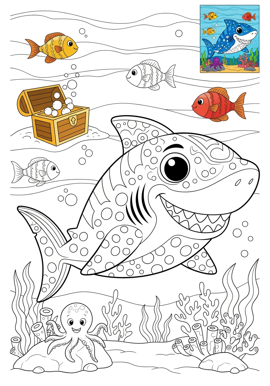 advanced animals Meerestiere (Fische & Säugetiere) shark kids coloring page 0