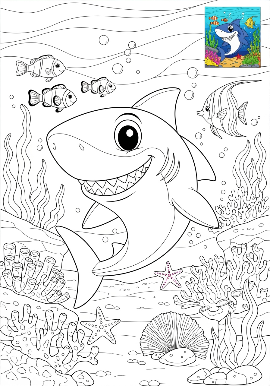 advanced animals Meerestiere (Fische & Säugetiere) shark kids coloring page 1