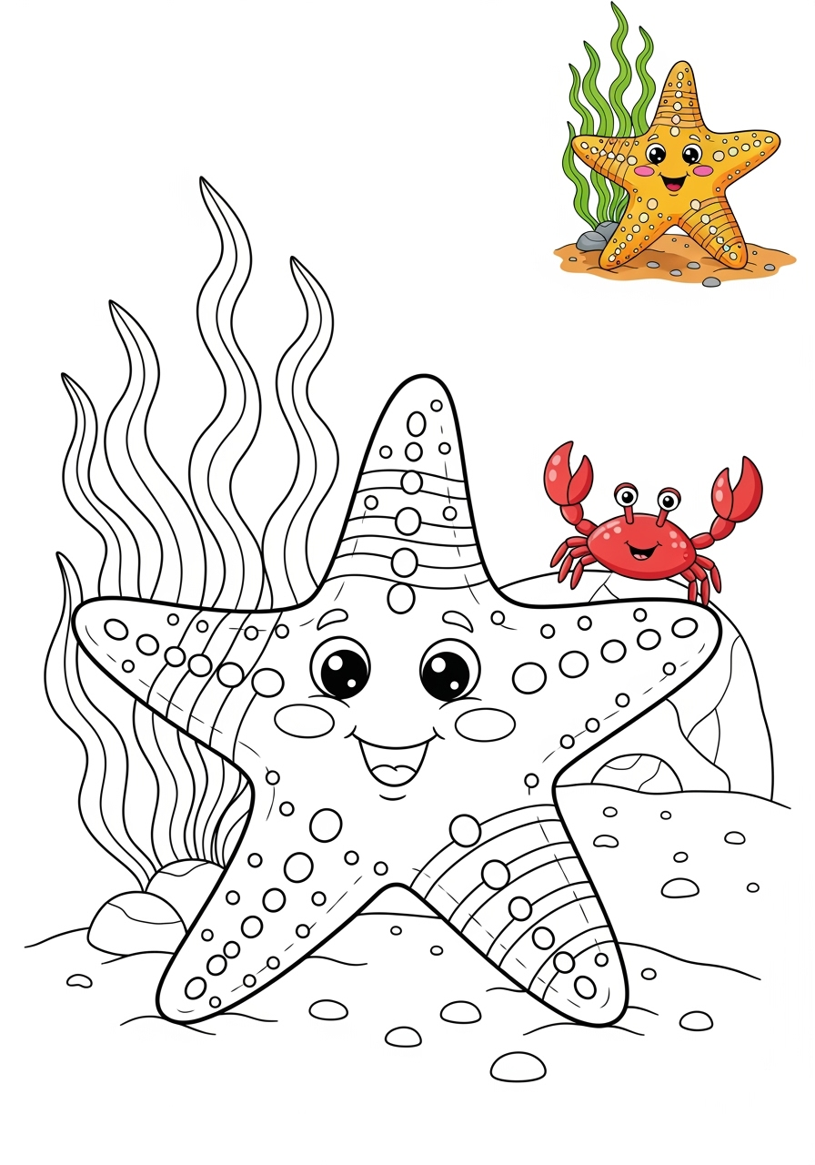 advanced animals Meerestiere (Fische & Säugetiere) starfish kids coloring page 0