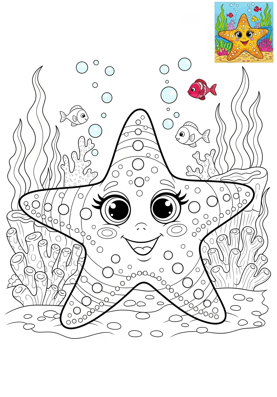 advanced animals Meerestiere (Fische & Säugetiere) starfish kids coloring page 1