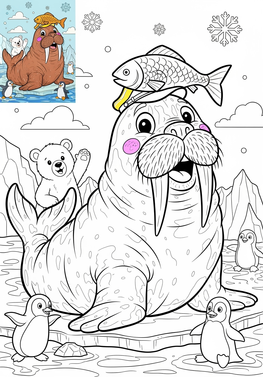 advanced animals Meerestiere (Fische & Säugetiere) walrus kids coloring page 0