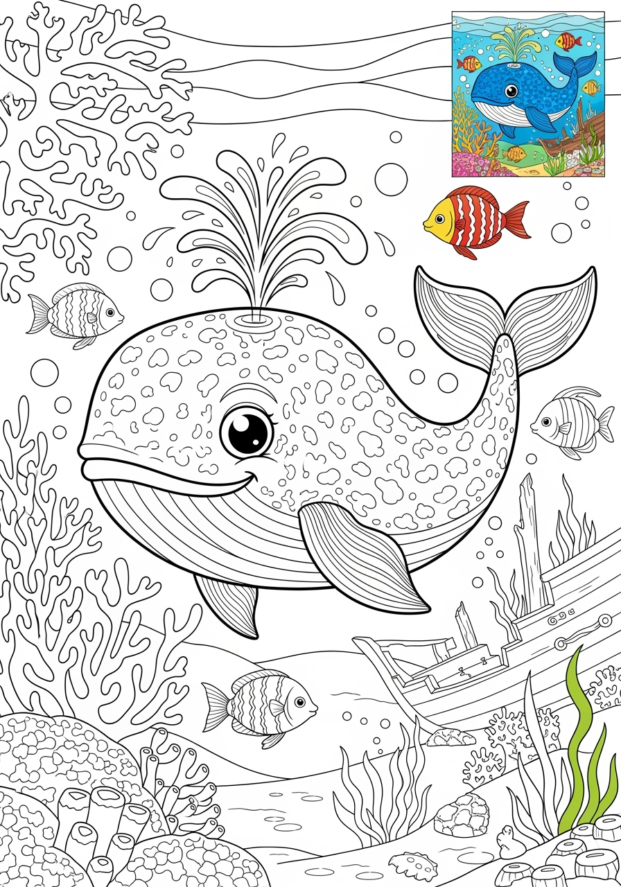 advanced animals Meerestiere (Fische & Säugetiere) whale kids coloring page 0
