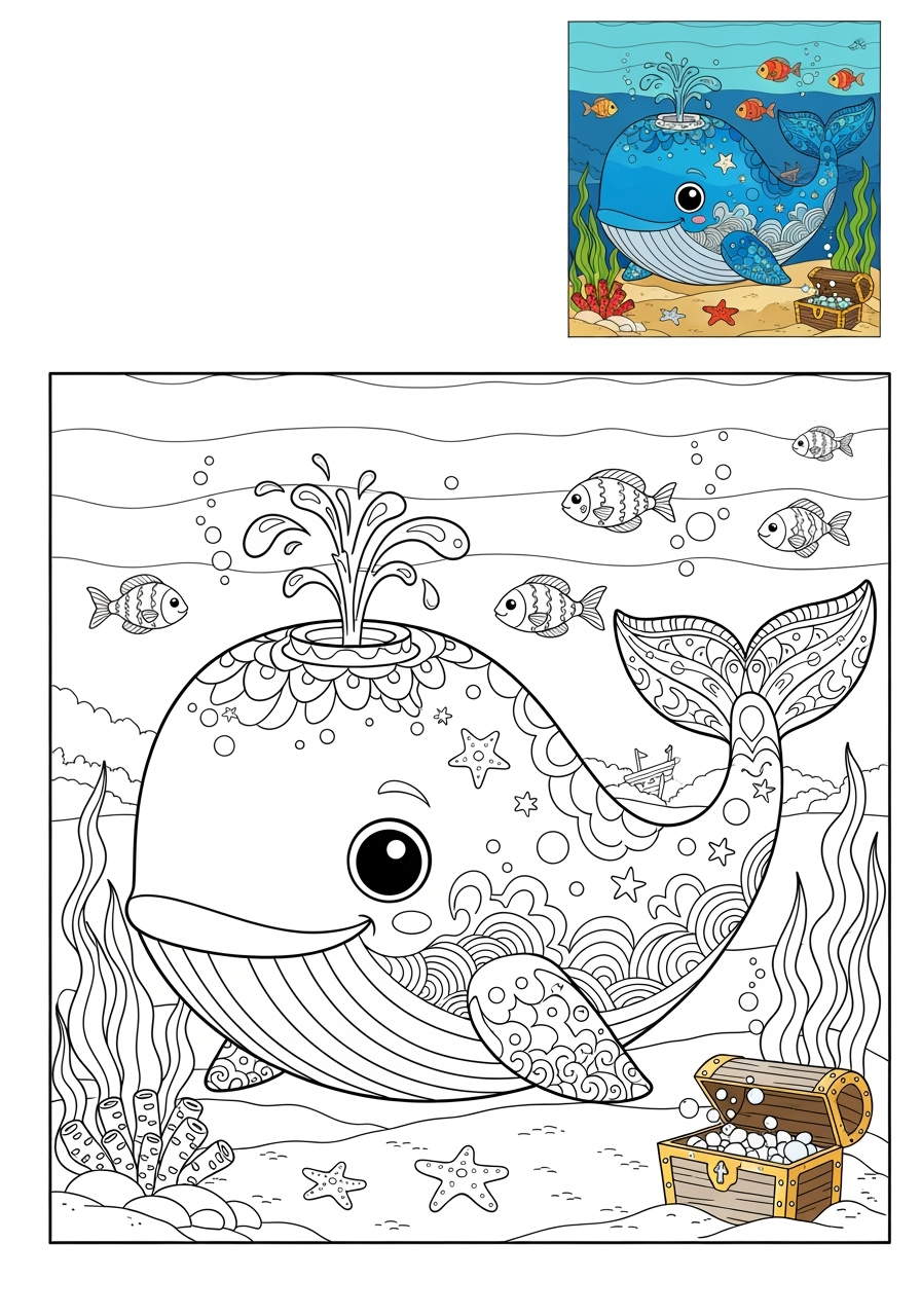 advanced animals Meerestiere (Fische & Säugetiere) whale kids coloring page 1