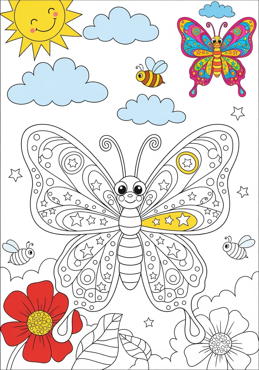 advanced animals Insects & Arachnids butterfly kids coloring page 1