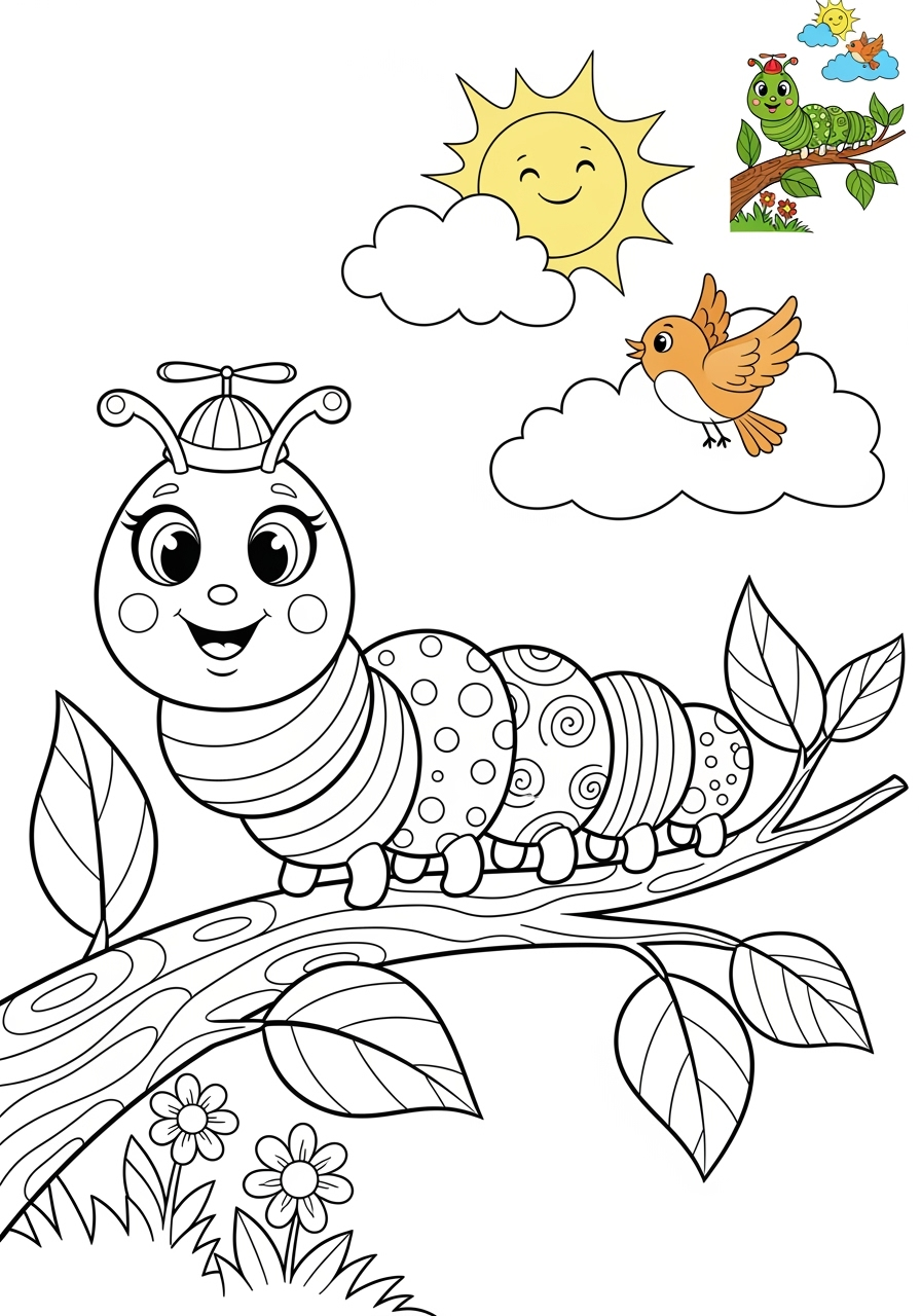 advanced animals Insects & Arachnids caterpillar kids coloring page 0