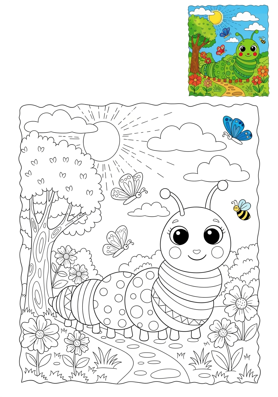 advanced animals Insects & Arachnids caterpillar kids coloring page 1