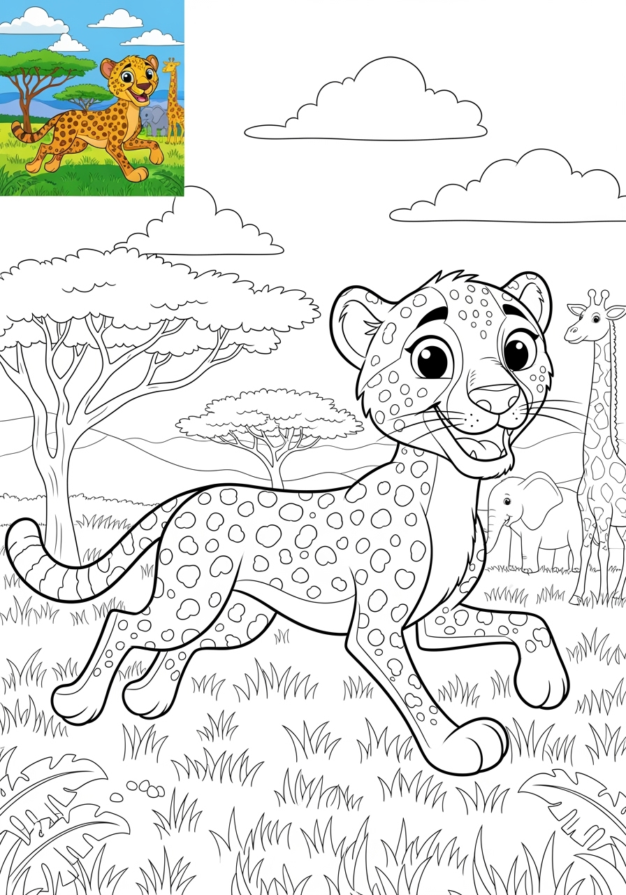 advanced animals 아프리카 야생동물 cheetah kids coloring page 0