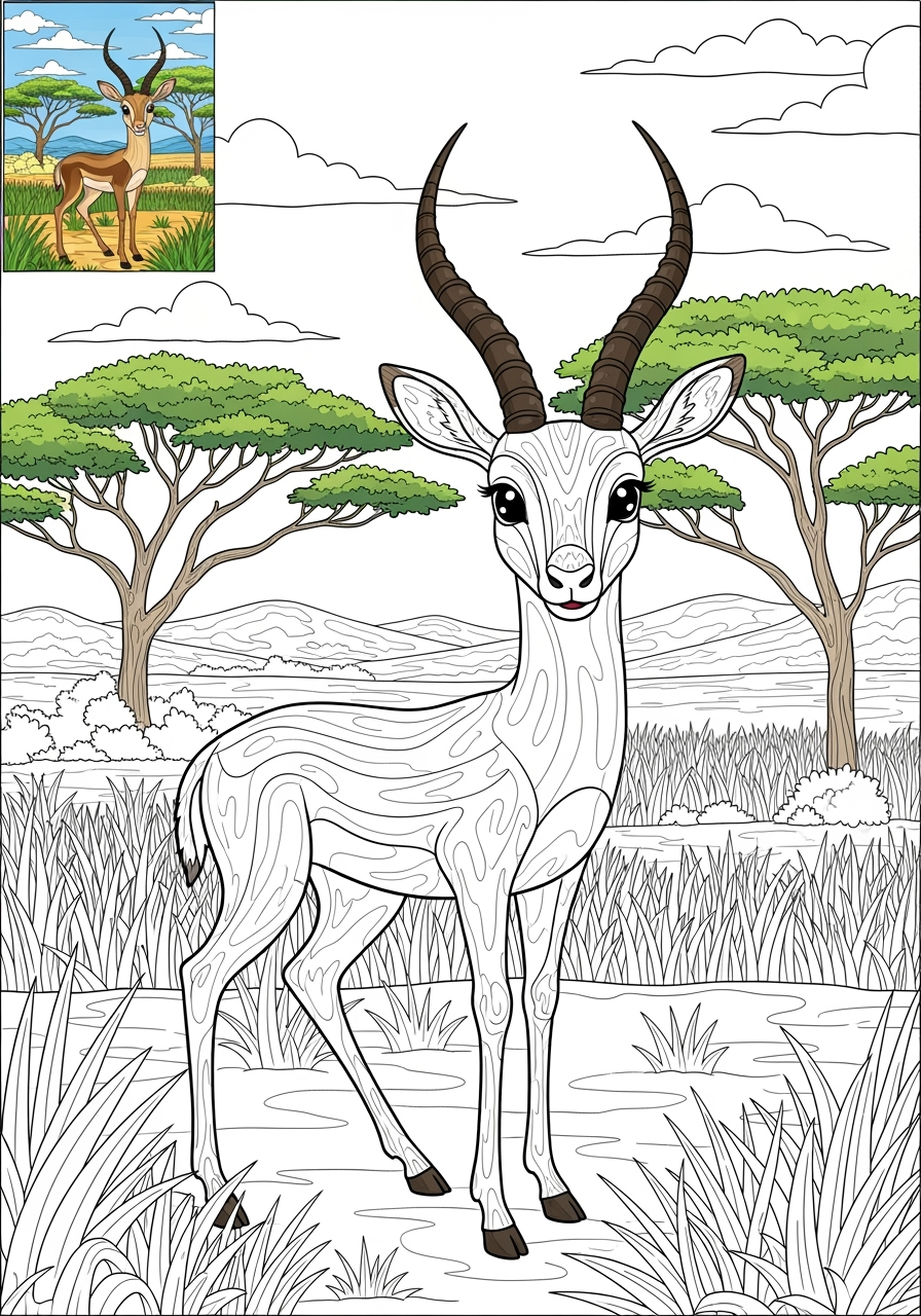 advanced animals 아프리카 야생동물 gazelle kids coloring page 0