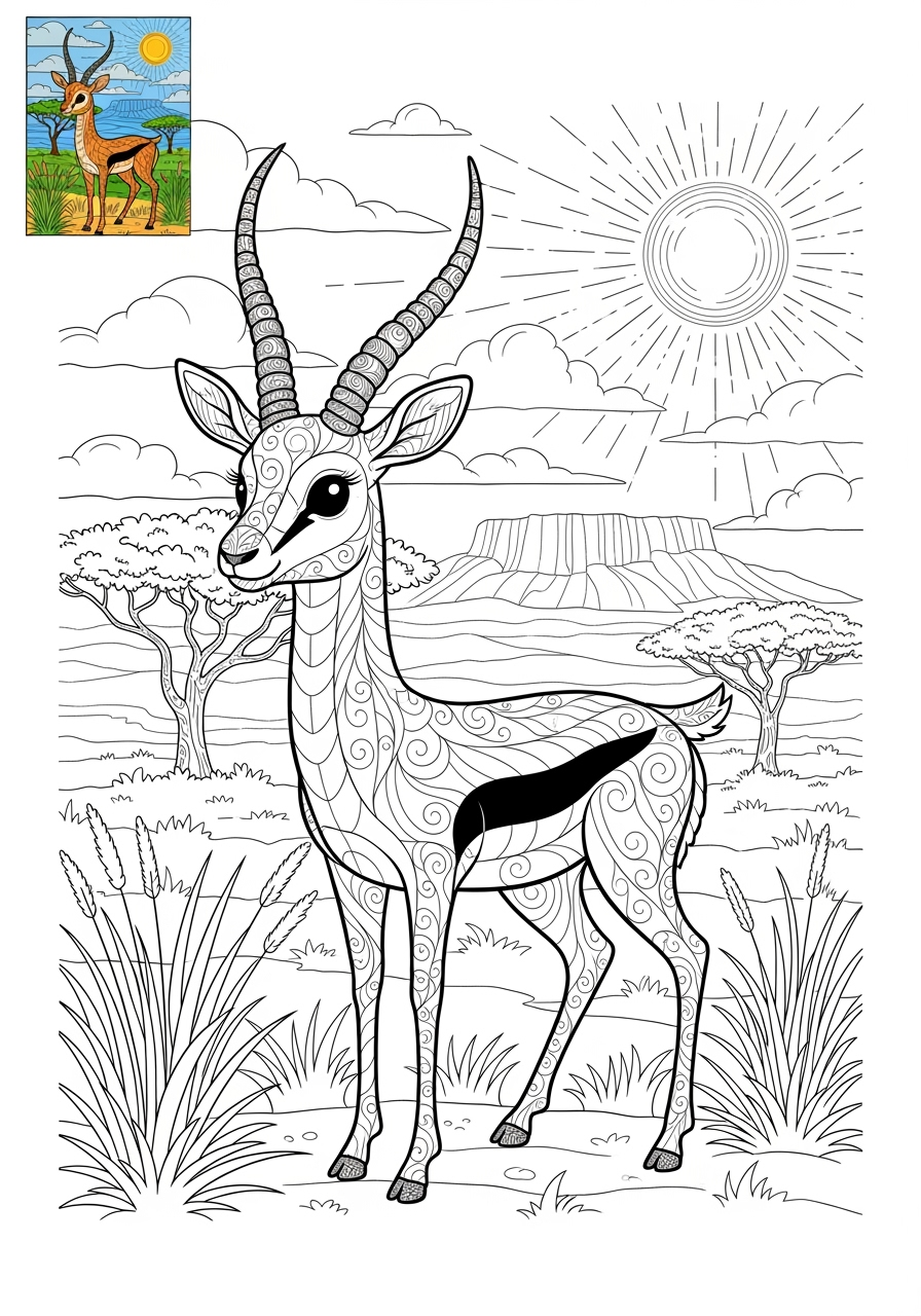 advanced animals 아프리카 야생동물 gazelle kids coloring page 1