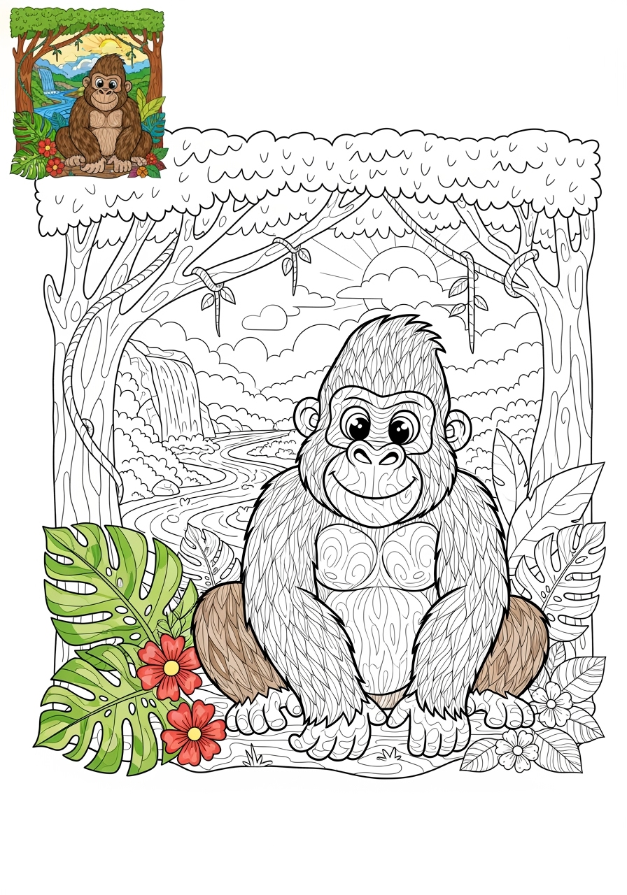 advanced animals 아프리카 야생동물 gorilla kids coloring page 0