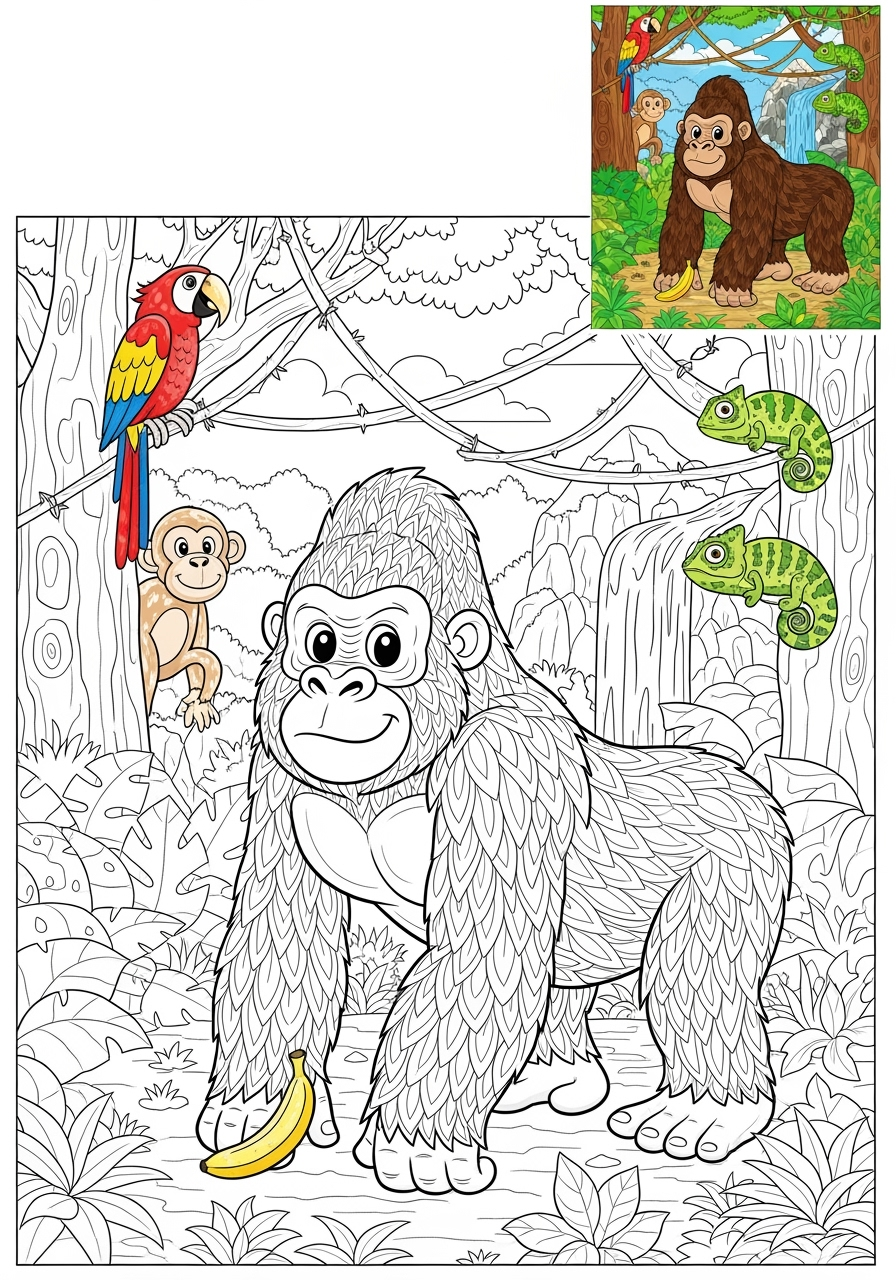 advanced animals 아프리카 야생동물 gorilla kids coloring page 1