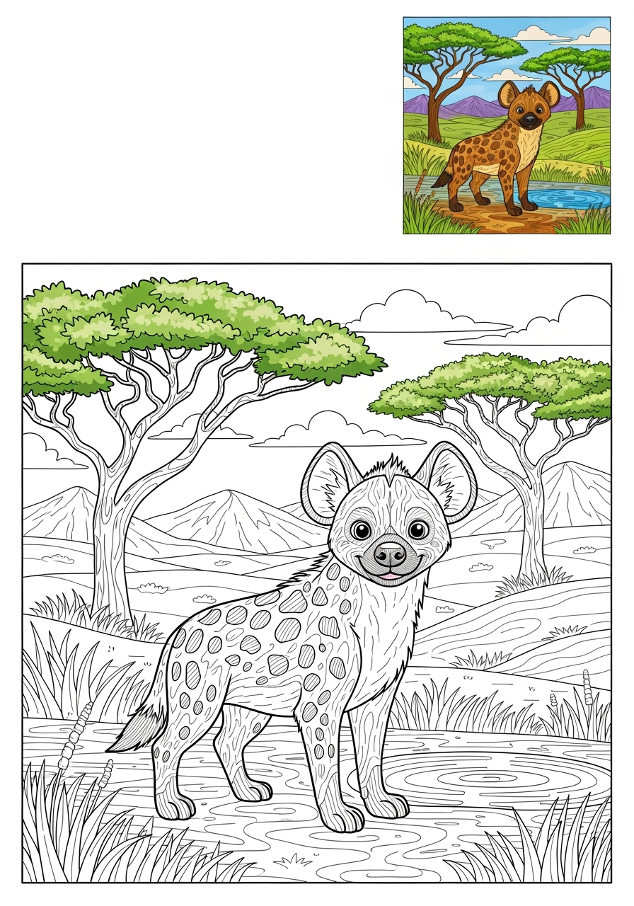 advanced animals 아프리카 야생동물 hyena kids coloring page 0