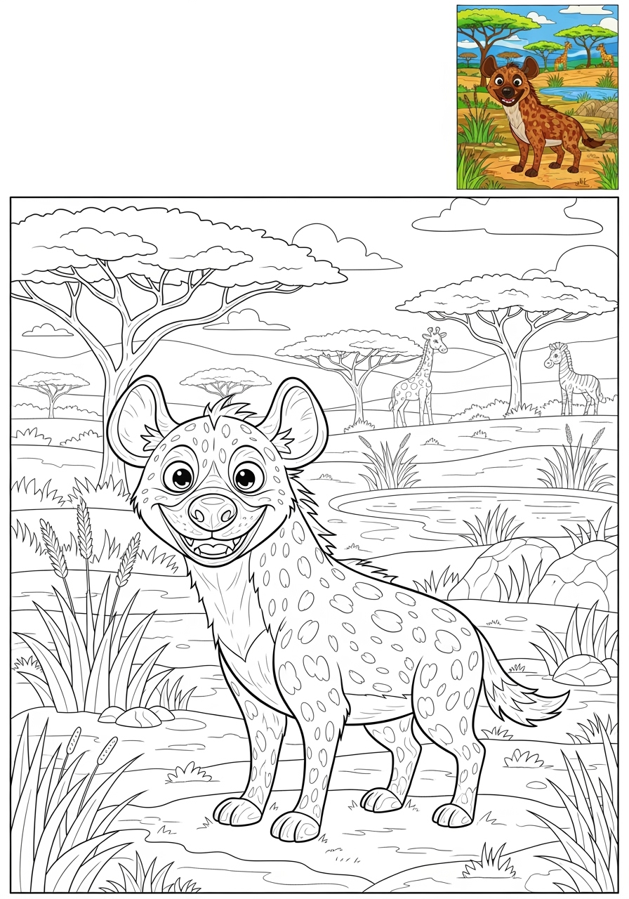 advanced animals 아프리카 야생동물 hyena kids coloring page 1