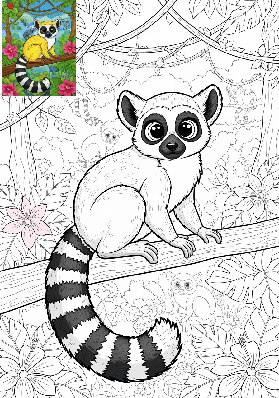 advanced animals 아프리카 야생동물 lemur kids coloring page 1