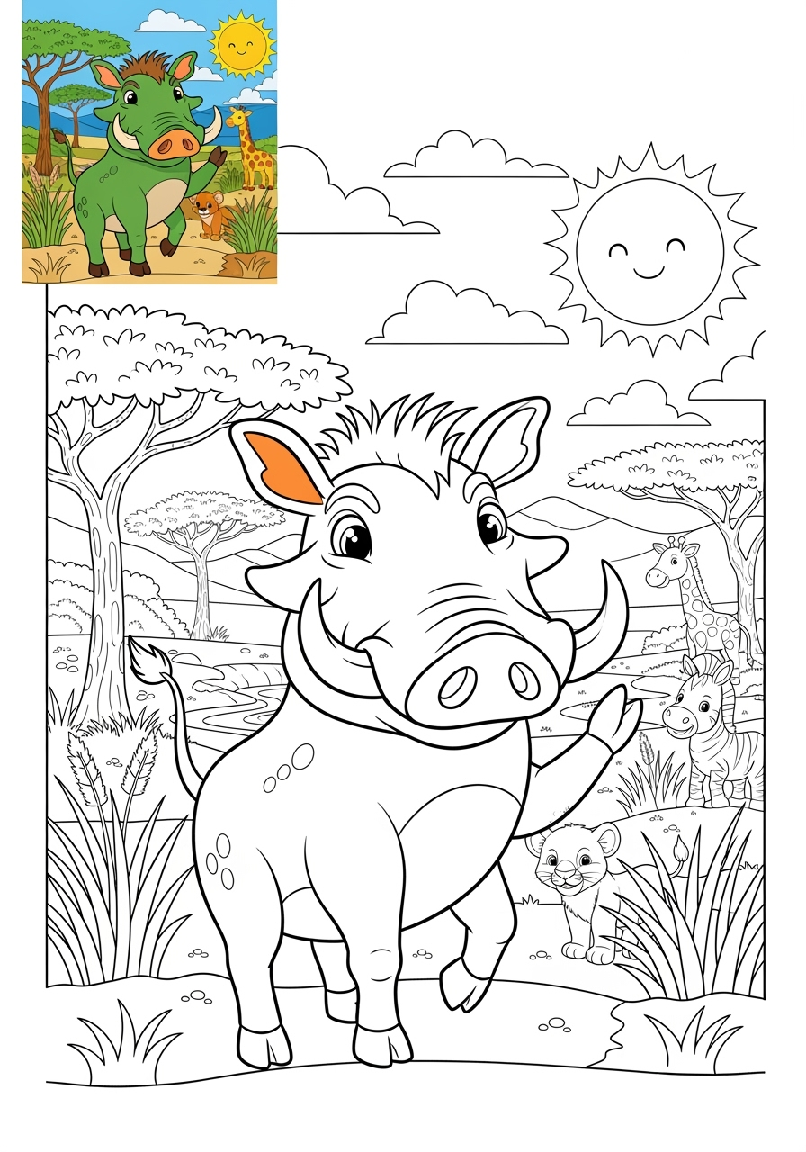 advanced animals 아프리카 야생동물 warthog kids coloring page 0