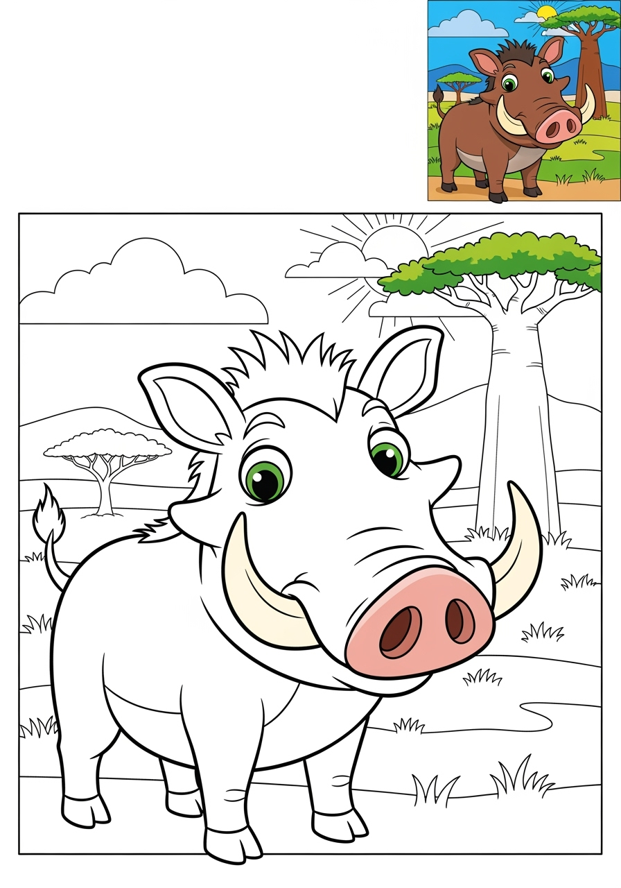advanced animals 아프리카 야생동물 warthog kids coloring page 1