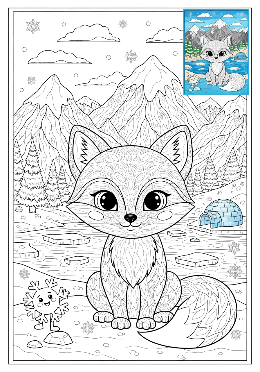 advanced animals Arctic/Polar & Unique Birds/Marsupials arctic fox kids coloring page 0